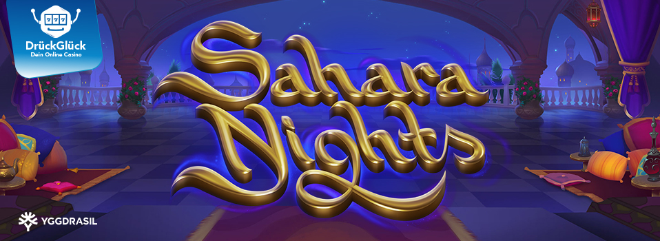 Sahara Nights Slo Logo von YGGDRASIL mit Blick auf eine orientalische Stadt